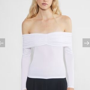 NWT Aritzia Wilfred White Ruched Off-Shoulder Long Sleeves Women's M